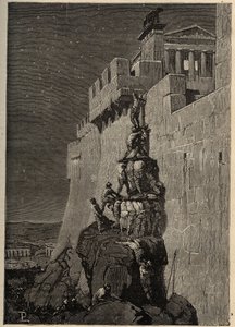Galliërs proberen het Capitool te veroveren (390 v.Chr.) - Ganzen redden het Romeinse Capitool van Gallische indringers - gravure 1890 door Anonymous Anonymous