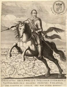 Gustavus Adolphus voor de kaart van Pommeren door Anonymous Anonymous
