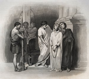 Heilige Victoria, leed martelaarschap in Carthago met Sint Saturninus, in 304. Gravure uit 1846 in 