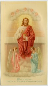 Heilige afbeelding: Eerste Communie, Jezus met de hostie (prent)