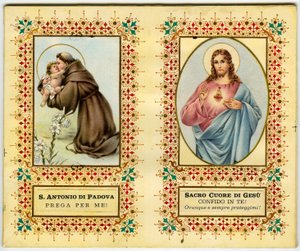 Heilige afbeelding: Sint Antonius van Padua en Jezus met heilig hart (prent)
