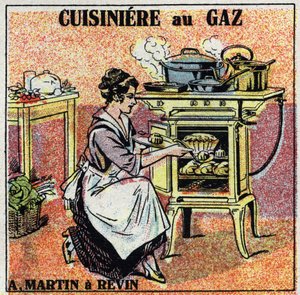 Verwarming thuis: Arthur Martin gasfornuis. Anonieme illustratie uit 1925. Privécollectie. door Anonymous Anonymous