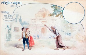 Illustratie van de opera Hansel und Gretel door Humperdinck, tijdens de uitvoering in het Teatro alla Scala door Anonymous Anonymous
