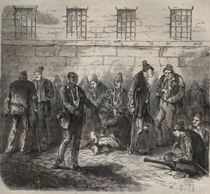 Invalide krachten in de Toulon Bagne in de 19e eeuw. Gravure in Histoire des bagnes depuis leur création à nos jours (1877) door Pierre Zaccone. Privécollectie. door Anonymous Anonymous