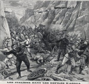 Italianen vechten bij Adoua in Ethiopië. Gravure in 