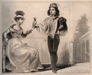 Jan II van Valois, Hertog van Alençon (1409-1476) met Marie de Fayel. Gravure uit 1859 in 
