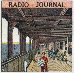 De T.S.F.: radio - krant. Krantenverkoper op een lijnschip. Anonieme illustratie uit 1925. Privécollectie. door Anonymous Anonymous