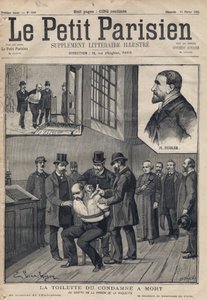 De Toilette van de veroordeelde (Deibler) in het register van de gevangenis de la Roquette - Gravure in 