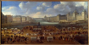 Le Pont Neuf gezien vanaf de ingang van Place Dauphine, passage van een stoet op de brug in 1669 (anoniem schilderij) door Anonymous Anonymous