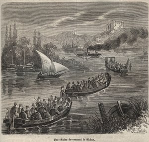 De gevangenis van Toulon - een keten die de Rhône afdaalt (gravure in 