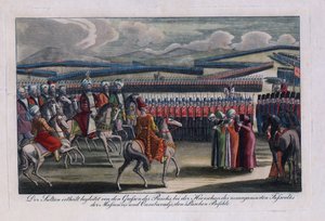 De Ottomaanse sultan Selim III (1761-1808) inspecteert zijn nieuwe infanterie door Anonymous Anonymous