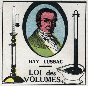 De atomen: wet van volumes door Louis-Joseph Gay-Lussac (1778-1818). Anonieme illustratie uit 1925. Privécollectie. door Anonymous Anonymous