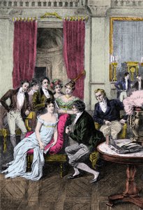 Literair Salon: Rond Madame Recamier Madame Juliette Recamier (1777-1849) omringd door literaire en politieke persoonlijkheden: Charles Nodier (1780-1844), Francois Rene Viscount de Chateaubriand (1768-1848), Sophie Gay (1776-1852), Benjamin Constant