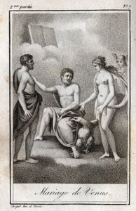 Huwelijk tussen Mars en Venus. Gravure uit 1819 in "Lettres à Emilie sur la mythologie" door Charles Albert Demoustier (1760-1801). Privécollectie. door Anonymous Anonymous