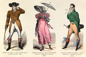 Mannen- en vrouwenkostuums tussen 1810 en 1812 in Parijs (regeerperiode van keizer Napoleon I) - privécollectie door Anonymous Anonymous
