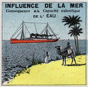 Meteorologie: de invloed van de zee op het klimaat. Anonieme illustratie uit 1925. Privécollectie.