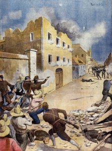 Mexicaanse Revolutie: Amerikaanse mariniers vechten in Vera-Cruz, april 1914. Illustratie in L