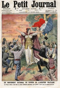 Nationaal Beweging voor Militaire Luchtvaart: heel Frankrijk verenigt zich in een vergelijkbaar patriottisch gevoel om ons land de controle over de lucht te laten behouden. Gravure in Le Petite Journal, op 10/03/1912. Privécollectie.