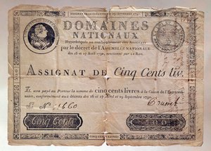 Papier uitgegeven tijdens de Franse Revolutie: een toewijzing van 500 pond uit 1790 - privécollectie door Anonymous Anonymous