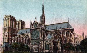 Parijs: buitenaanzicht van de Notre Dame (Notre-Dame) kathedraal, zuidzijde. Gotische architectuur. Foto uit 1920 in “Artistic Album” van de stad Parijs. Privécollectie. door Anonymous Anonymous
