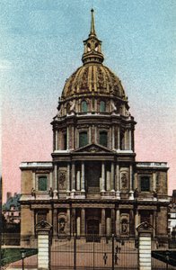 Parijs: buitenaanzicht van de koepel van het Hotel des Invalides, gerealiseerd door Jules Hardouin Mansart (1646-1708) op een project van Liberal Bruand. Foto uit 1920 in 