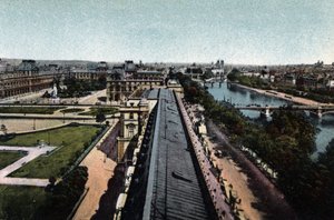 Parijs: panorama richting het Louvre. De Seine en de Notre-Dame, rechts. door Anonymous Anonymous