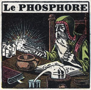 Fosforescentie: fosfor. Een alchemist op zoek naar de filosofische steen in zijn laboratorium. Anonieme illustratie uit 1925. Privécollectie.