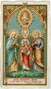 Vrome afbeelding: De heilige familie met de Heilige Geest en God (chromolithografie) door Anonymous Anonymous