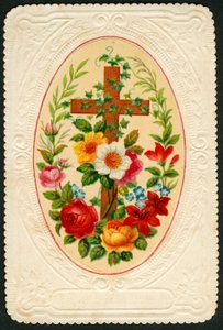 Vrome afbeelding: Kruis met bloemen (chromolithografie) door Anonymous Anonymous
