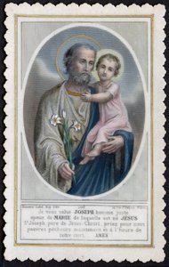 Vrome afbeelding: Jezus als kind in de armen van Jozef (gravure) door Anonymous Anonymous