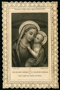 Vrome afbeelding: Portret van de Maagd Maria, Onze Lieve Vrouw van Goede Raad