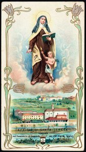 Vrome afbeelding: “Voorstelling van Sint Theresia van Jezus of Avila (1515-1582), Spaanse mystica en karmelietes” - Chromolithografie - Privécollectie door Anonymous Anonymous