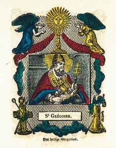Vrome afbeelding: Sint Gregorius I de Grote. Gravure uit de 19e eeuw Privécollectie