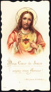 Vrome afbeelding: Zoet hart van Jezus wees mijn liefde. Chromolithografie van het begin van de 20e eeuw Privécollectie