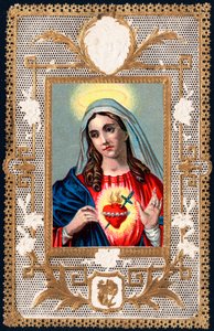 Vrome afbeelding: Maagd van Smarten. Mater dolorosa. Dentelkaart. Chromolithografie begin 20e eeuw Privécollectie door Anonymous Anonymous