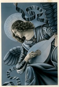 Vrome afbeelding: een muzikale engel naar de fresco van Melozzo da Forli (prent) door Anonymous Anonymous