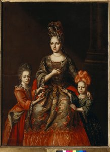 Portret van Anastasia Naryshkina, vrouw van de gouverneur van Sint-Petersburg, en haar dochters Alexandra en Tatyana (begin 18e eeuw)