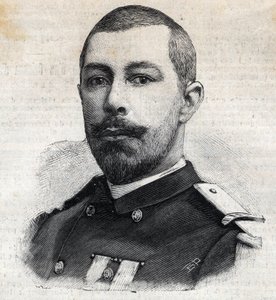 Portret van Antoine Mizon (1853-1899) Franse ontdekkingsreiziger in Afrika. Gravure in "Le Petit Parisien" door Anonymous Anonymous