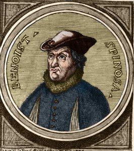 Portret van Baruch Spinoza (1632-1677), Nederlandse filosoof, ook bekend als Bento de Espinosa of Benedictus de Spinoza of Benoit de Spinoza. Gravure uit de 17e eeuw
