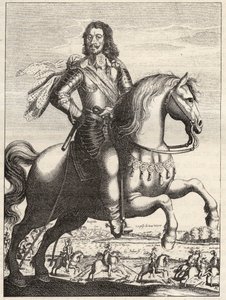 Portret van Bernard van Saksen-Weimar (Saksen-Weimar) (1604-1639) met de voorstelling van de gevangenneming van John of Werth door hertog Bernard en hertog van Rohan. Gravure uit de 17e eeuw. Privécollectie door Anonymous Anonymous