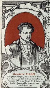 Portret van Germain Pilon (1535-1590), Franse beeldhouwer. Gravure uit 1914. Privécollectie.
