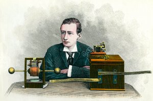 Portret van Guglielmo Marconi (1874-1937), Italiaanse natuurkundige, uitvinder van de telegraaf. Gravure rond 1900. Privécollectie door Anonymous Anonymous