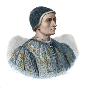 Portret van Jacques Coeur (1395-1456) argentier van koning Karel VII en Franse zakenman in 