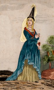 Portret van Johanna van Vlaanderen (1295-1374), vrouw van Jan van Montfort, Hertog van Bretagne (1293-1345). Gravure uit 1859 in 