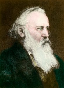 Portret van Johannes Brahms (1833-1897), Duitse componist (gravure 19e eeuw) door Anonymous Anonymous