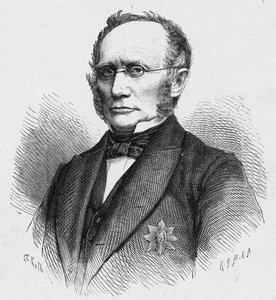 Portret van Ludwig Windthorst (1812-1891), Duitse katholieke politicus. Gravure in “Les Missions Catholiques au XIXème Siècle” door Louis-Eugène Louvet. Privécollectie
