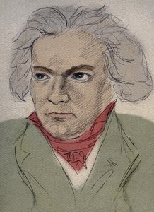 Portret van Ludwig van Beethoven (1770-1827) Duitse componist - anonieme tekening uit het begin van de 20e eeuw - Privécollectie