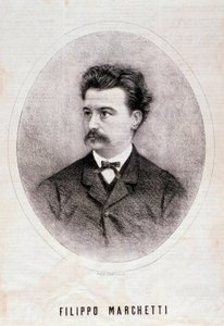 Portret van de Italiaanse componist Filippo Marchetti (1831-1902). Gravure. 19e eeuw. Milanese privécollectie