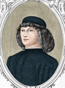 Portret van de Italiaanse schilder Giovanni Bellini genaamd il Giambellino (1425/1433-1516), gravure van 1859 in 
