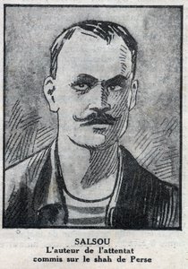 Portret van de anarchist Francois Salsou die de aanslag op de sjah van Perzië Muzaffar ad Din pleegde in Parijs op 2 augustus